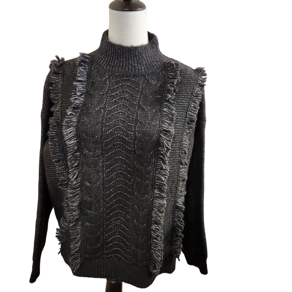 LOFT Mock Neck Fringe Sweater Knit Pullover Textured Sparkle Womens Large L NWT